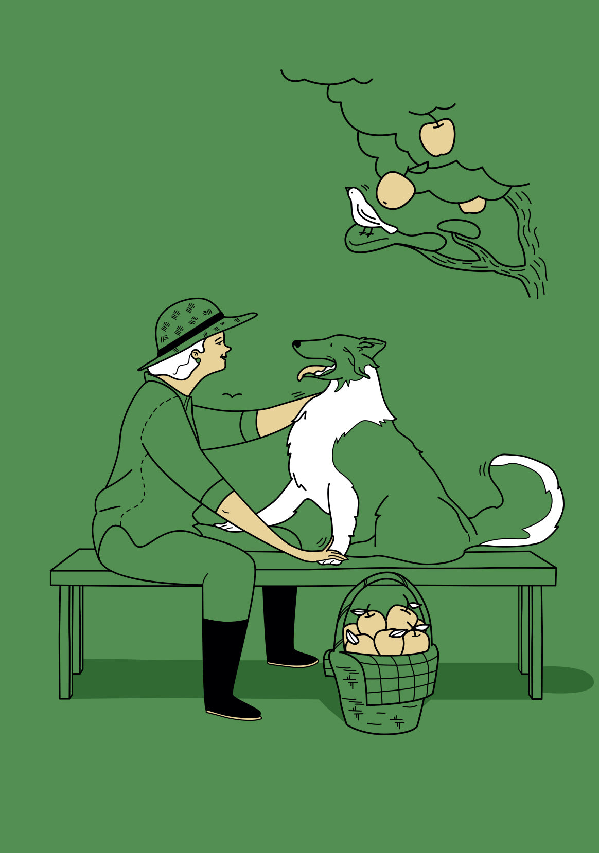 Home Life Pet Dog with Parent Apple Picking